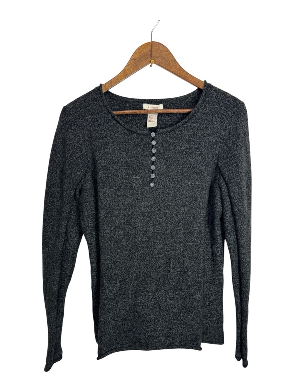 Sundance Classic Minimalist Thermal Henley Long Sleeve‎ Top - Dark Heather Gray